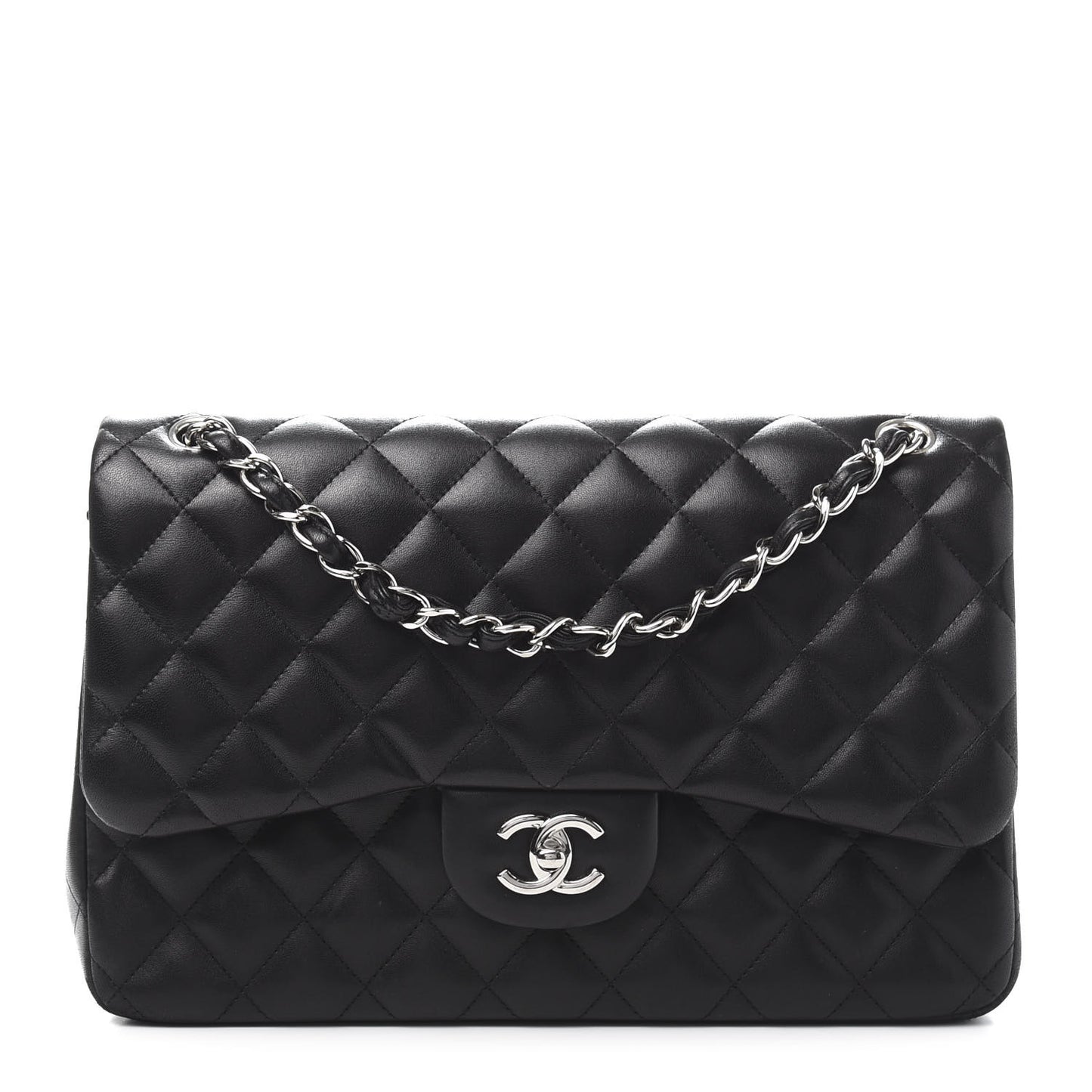 Lambskin Quilted Jumbo Double Flap Black