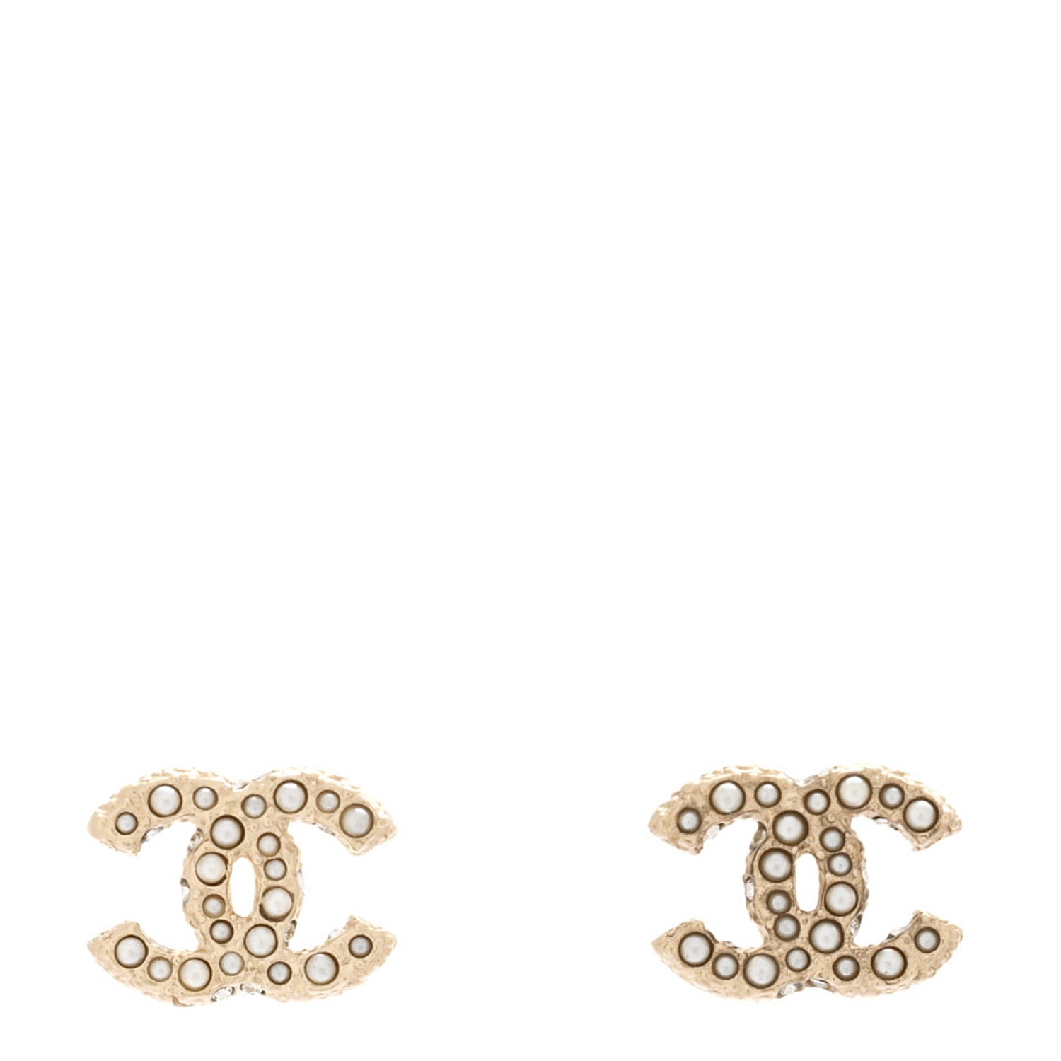 Chanel Pearl Crystal CC Earrings Light Gold 1 of 5