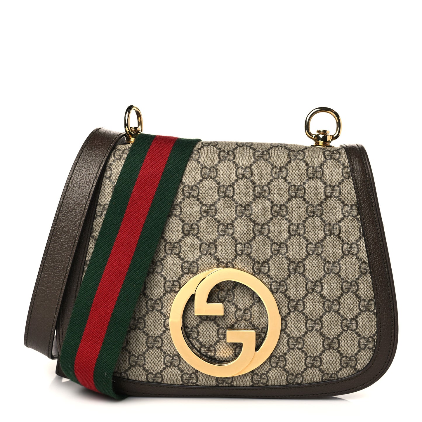 GG Supreme Monogram Textured Dollar Calfskin Web Medium Blondie Shoulder Flap Bag Beige Ebony New Acero