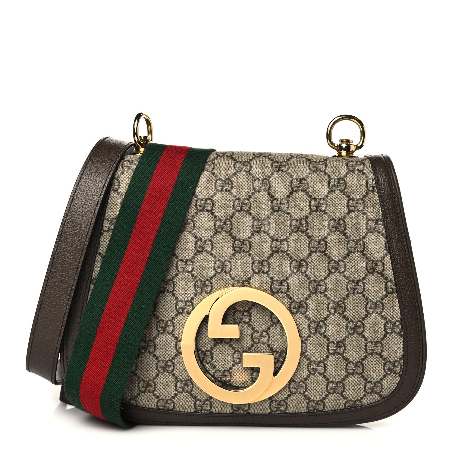 Gucci GG Supreme Monogram Textured Dollar Calfskin Web Medium Blondie Shoulder Flap Bag Beige Ebony New Acero 1 of 9