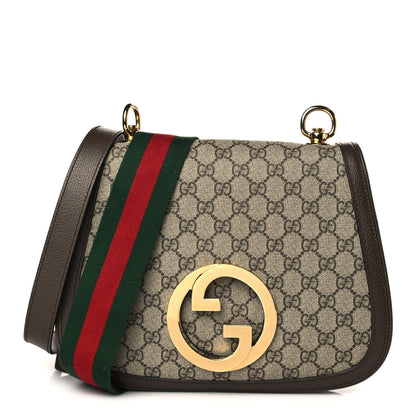 Gucci GG Supreme Monogram Textured Dollar Calfskin Web Medium Blondie Shoulder Flap Bag Beige Ebony New Acero 1 of 9