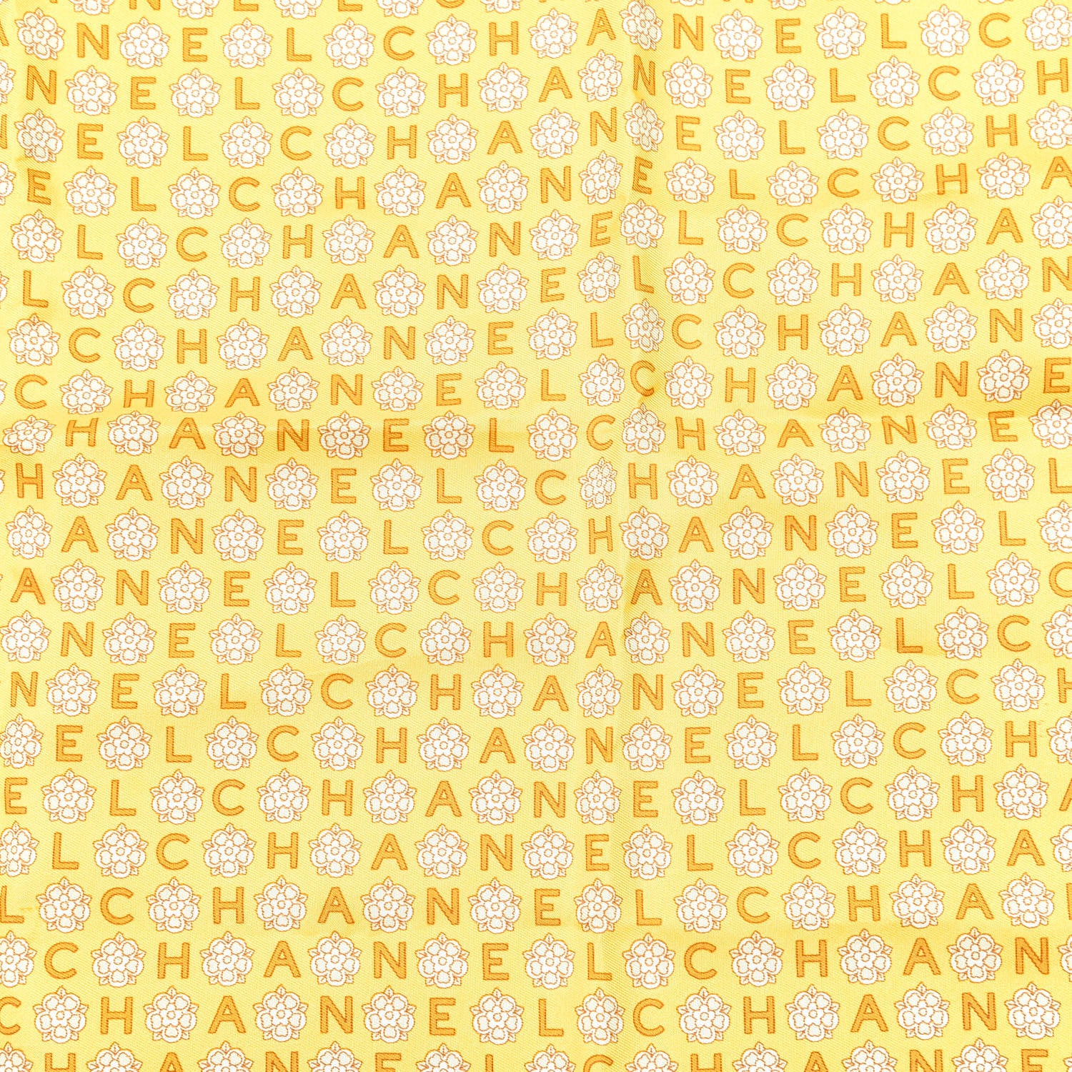 Chanel Silk Camellia Chain Pocket Square Scarf Yellow 2 of 3