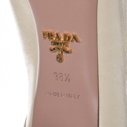 Prada Vitello Shine Lambskin Floral Mary Janes Heels 38.5 Ivory 6 of 18