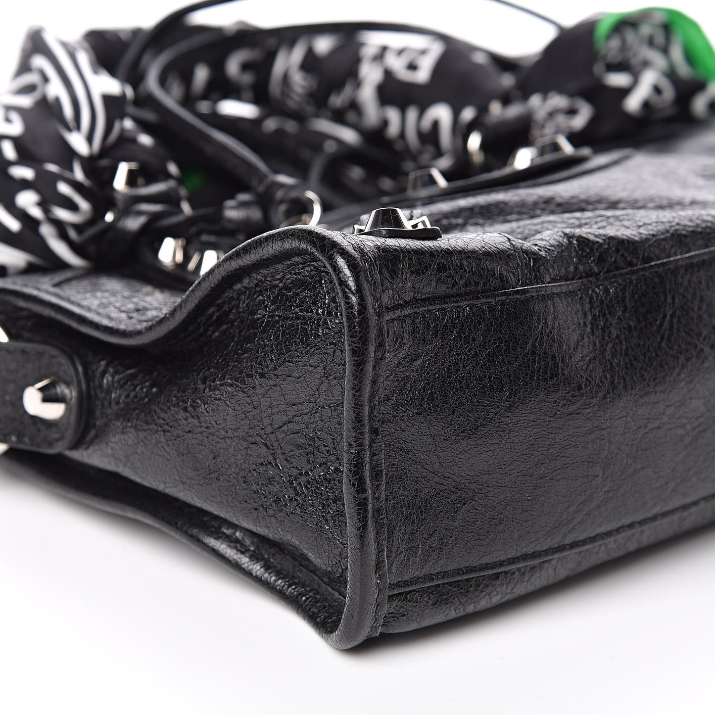 Agneau Classic Silver Hardware Mini S City Scarf Black