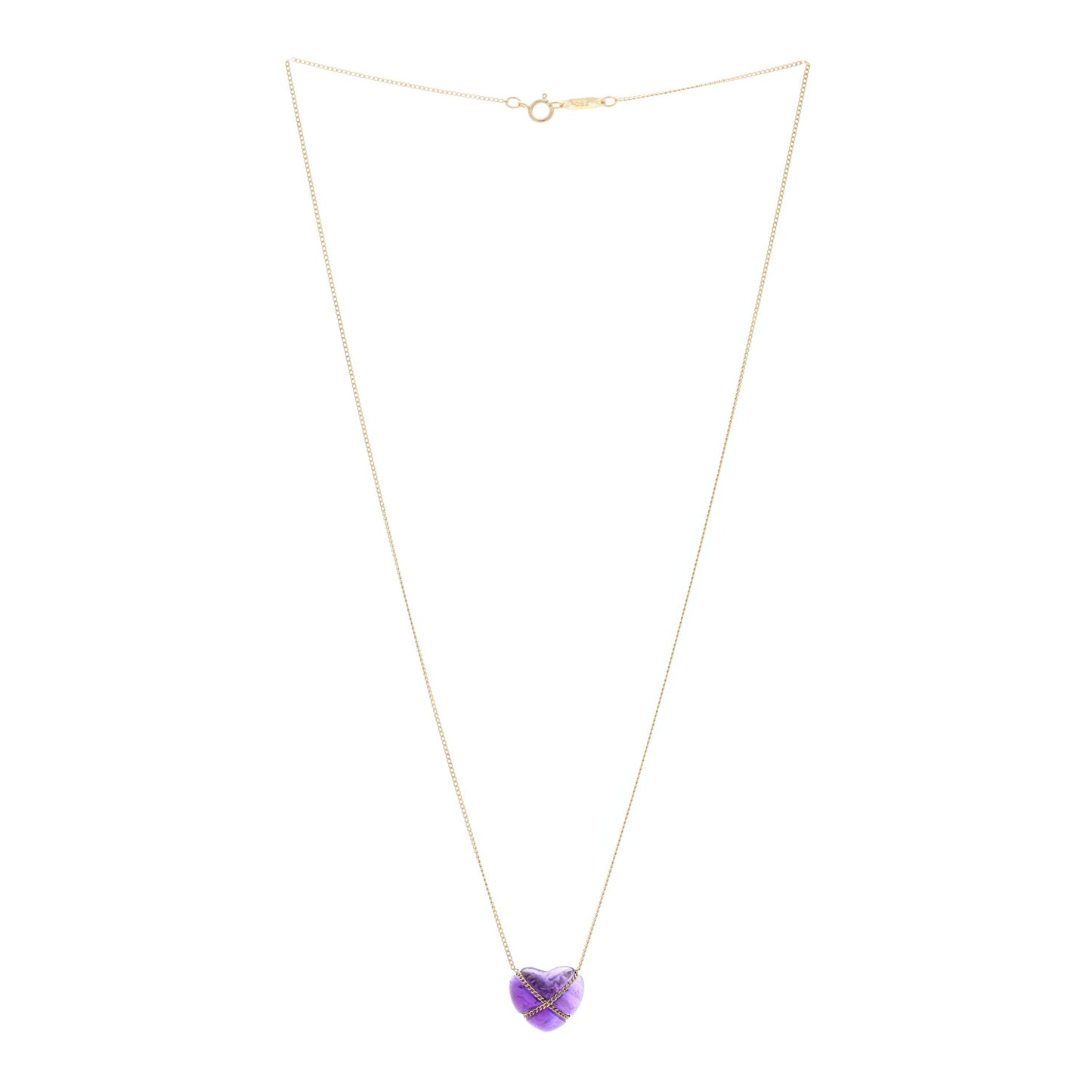 18K Yellow Gold Amethyst Crossover Heart Pendant Necklace