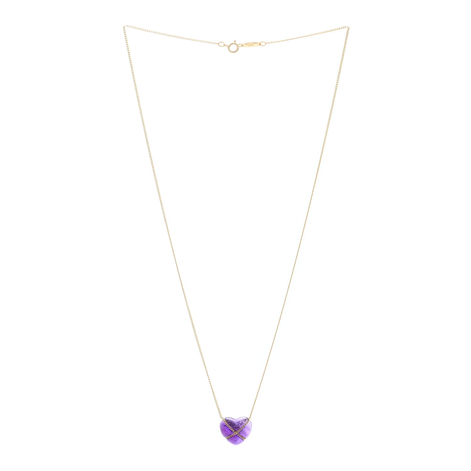 Tiffany 18K Yellow Gold Amethyst Crossover Heart Pendant Necklace 3 of 5