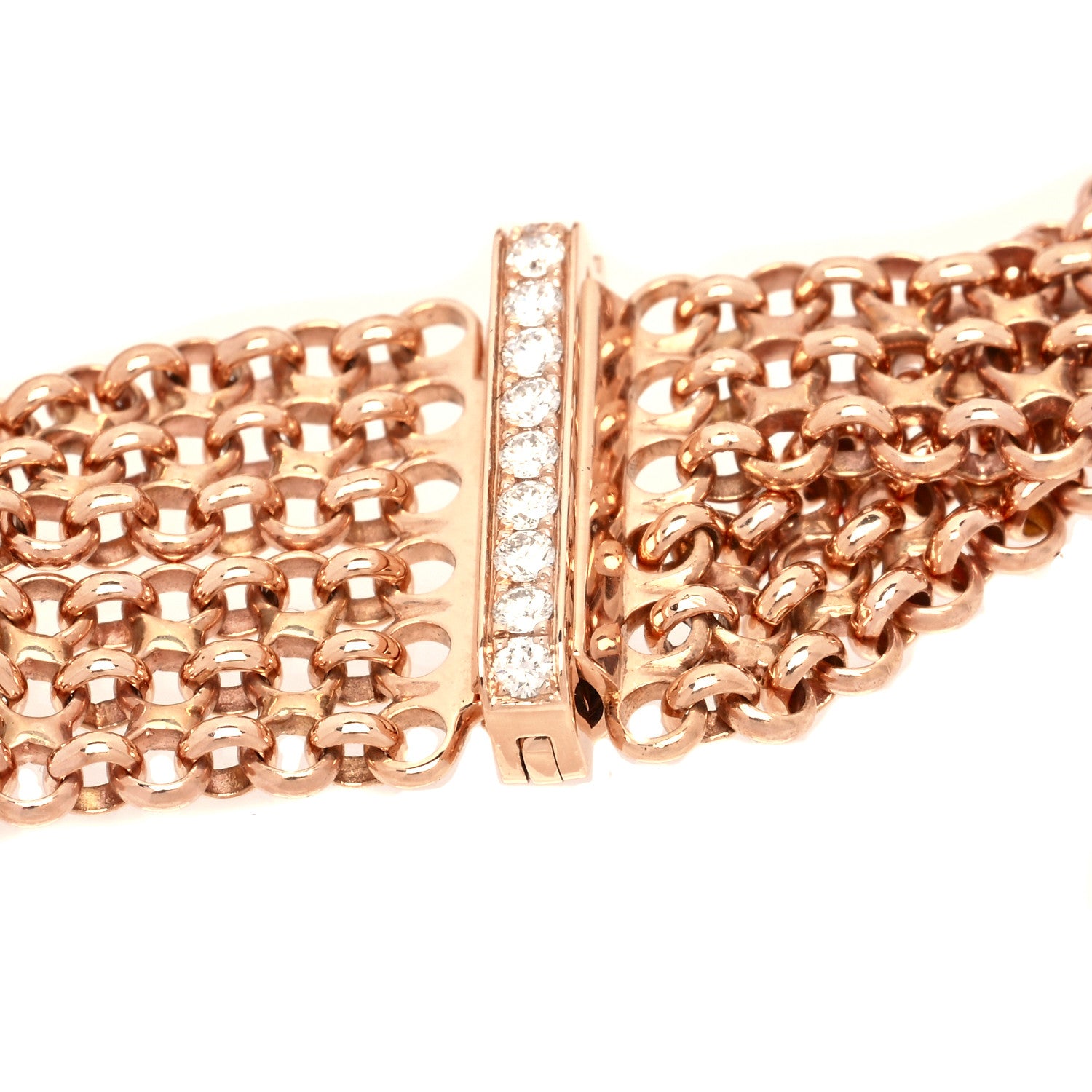 Hermes 18K Rose Gold Pave Diamond GM Kelly Clochette Bracelet SH 5 of 9