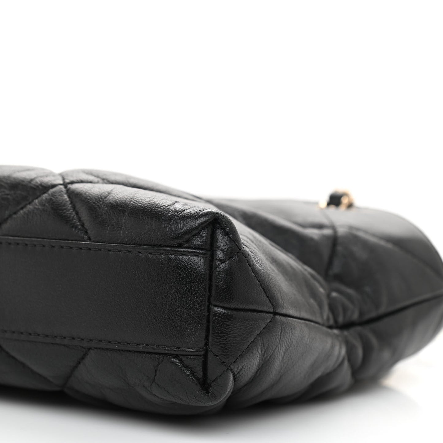Lambskin Quilted Small Drawstring Shopping Bag Black
