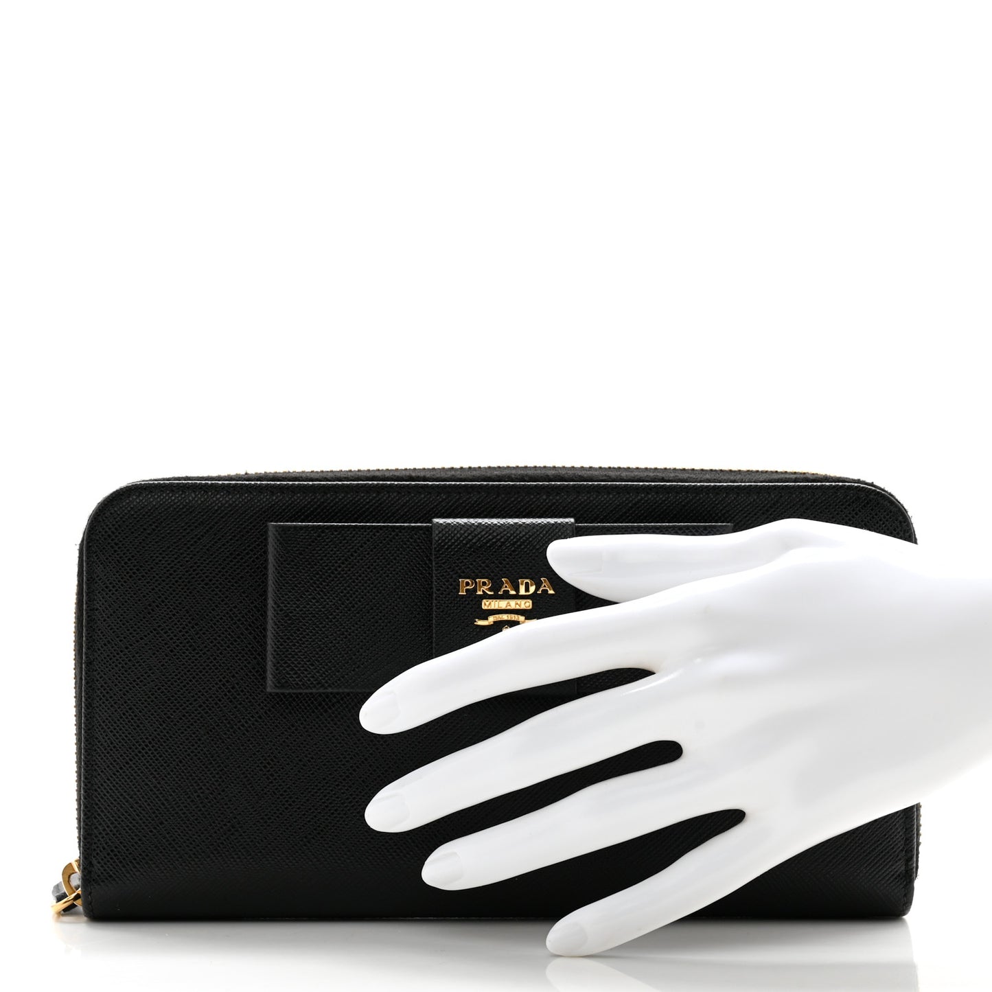 Saffiano Fiocco Bow Zip Around Wallet Black