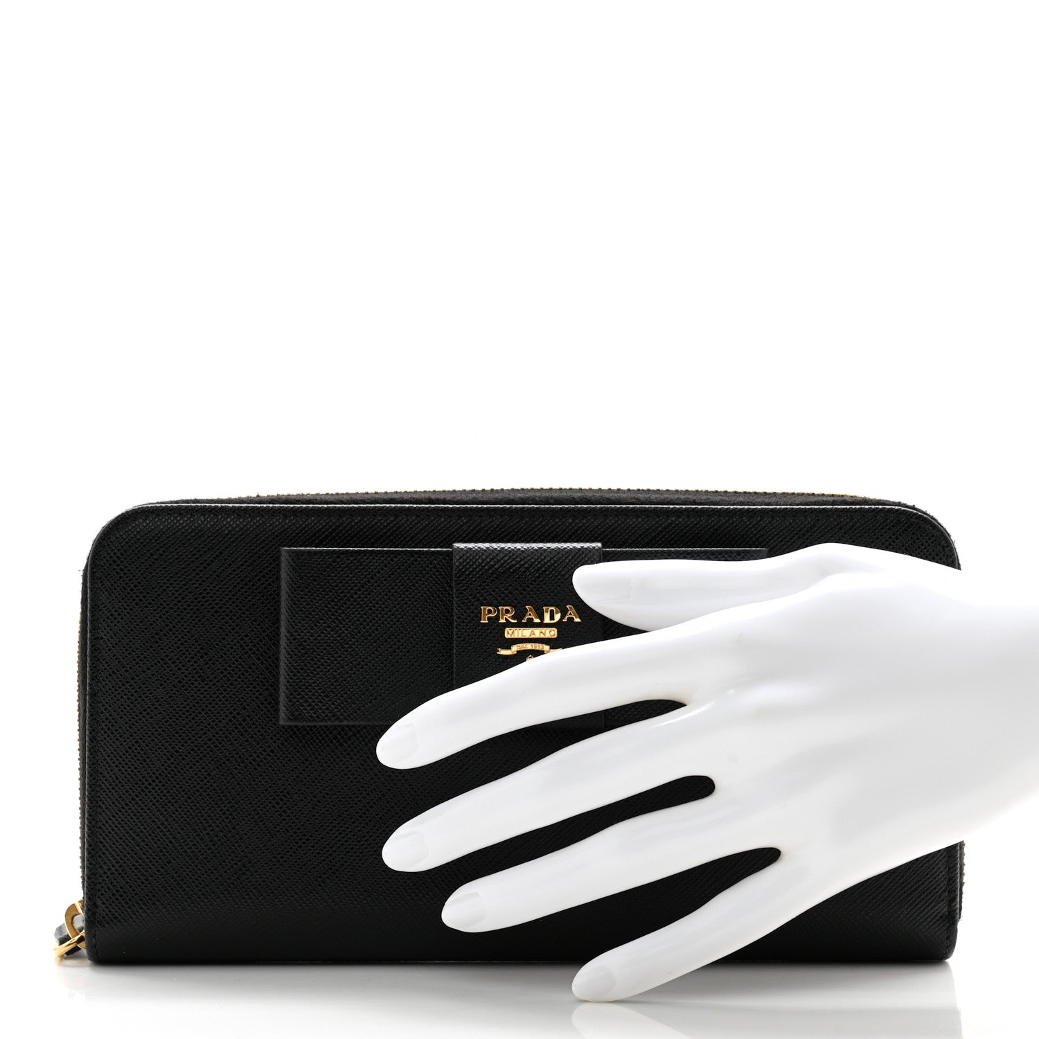 Prada Saffiano Fiocco Bow Zip Around Wallet Black 2 of 12