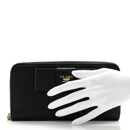 Prada Saffiano Fiocco Bow Zip Around Wallet Black 2 of 12