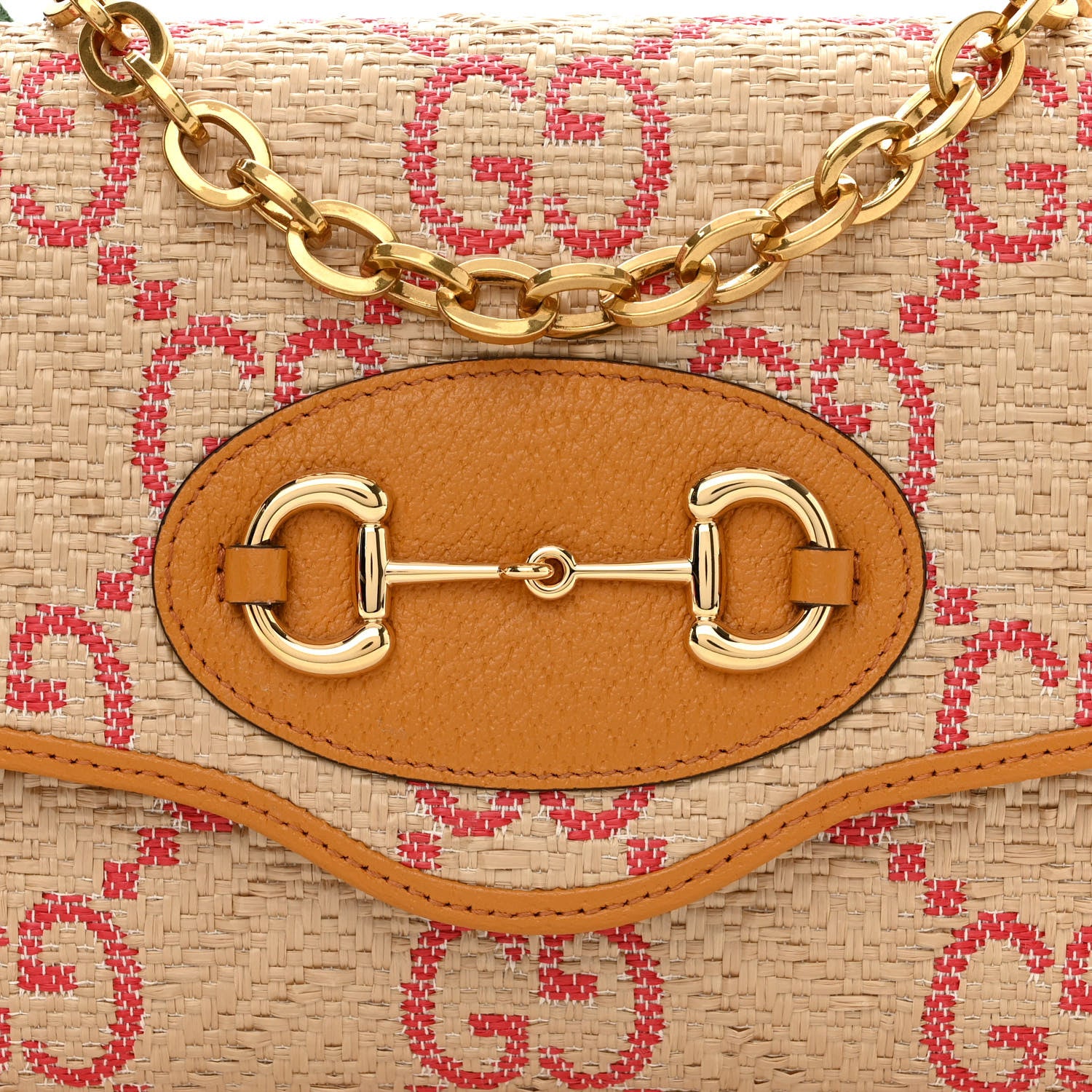 Gucci Raffia Textured Dollar Calfskin GG Monogram Web Small Horsebit 1955 Crossbody Bag Natural Bright Hibiscus Sun Oil 8 of 12