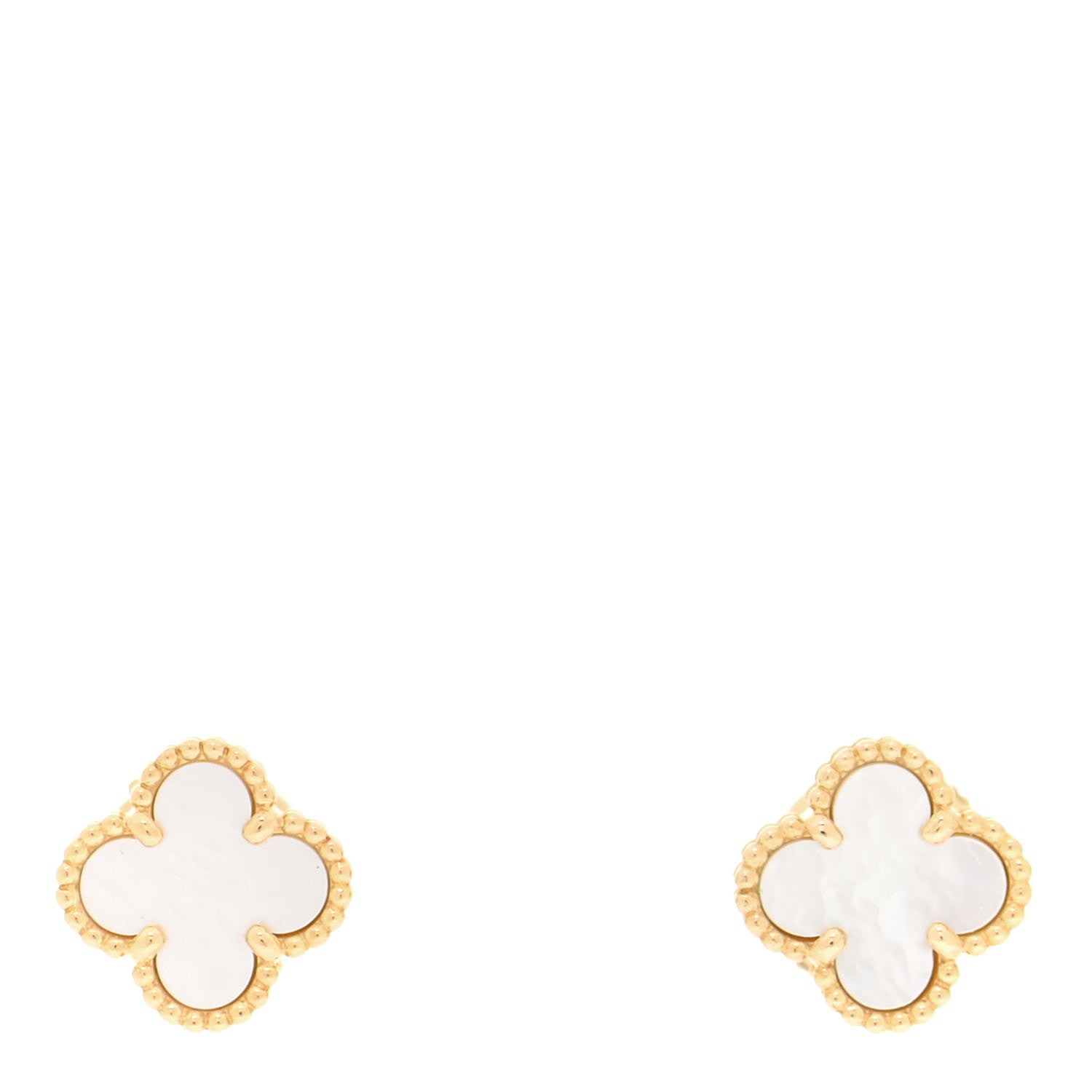 Van Cleef & Arpels 18K Yellow Gold Mother of Pearl Sweet Alhambra Earrings 1 of 6