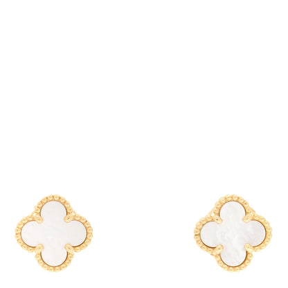 Van Cleef & Arpels 18K Yellow Gold Mother of Pearl Sweet Alhambra Earrings 1 of 6