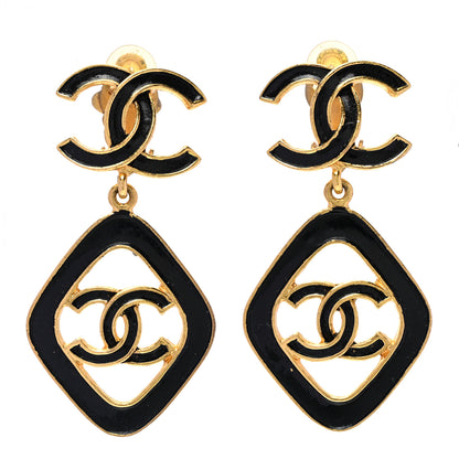 Chanel Enamel CC Drop Clip On Earrings Gold Black 1 of 4