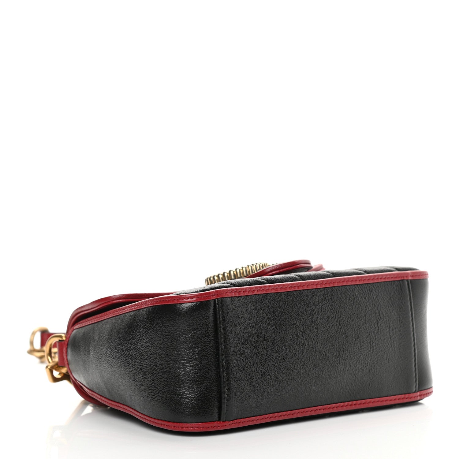 Gucci Vintage Effect Calfskin Matelasse Diagonal Mini Torchon GG Marmont Top Handle Shoulder Bag Black Romantic Cherry 4 of 11