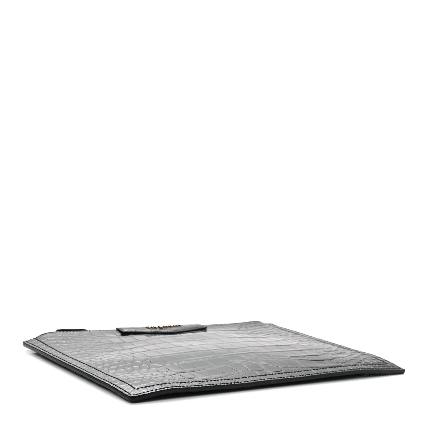 Calfskin Crocodile Embossed Medium Antigona Pouch Black