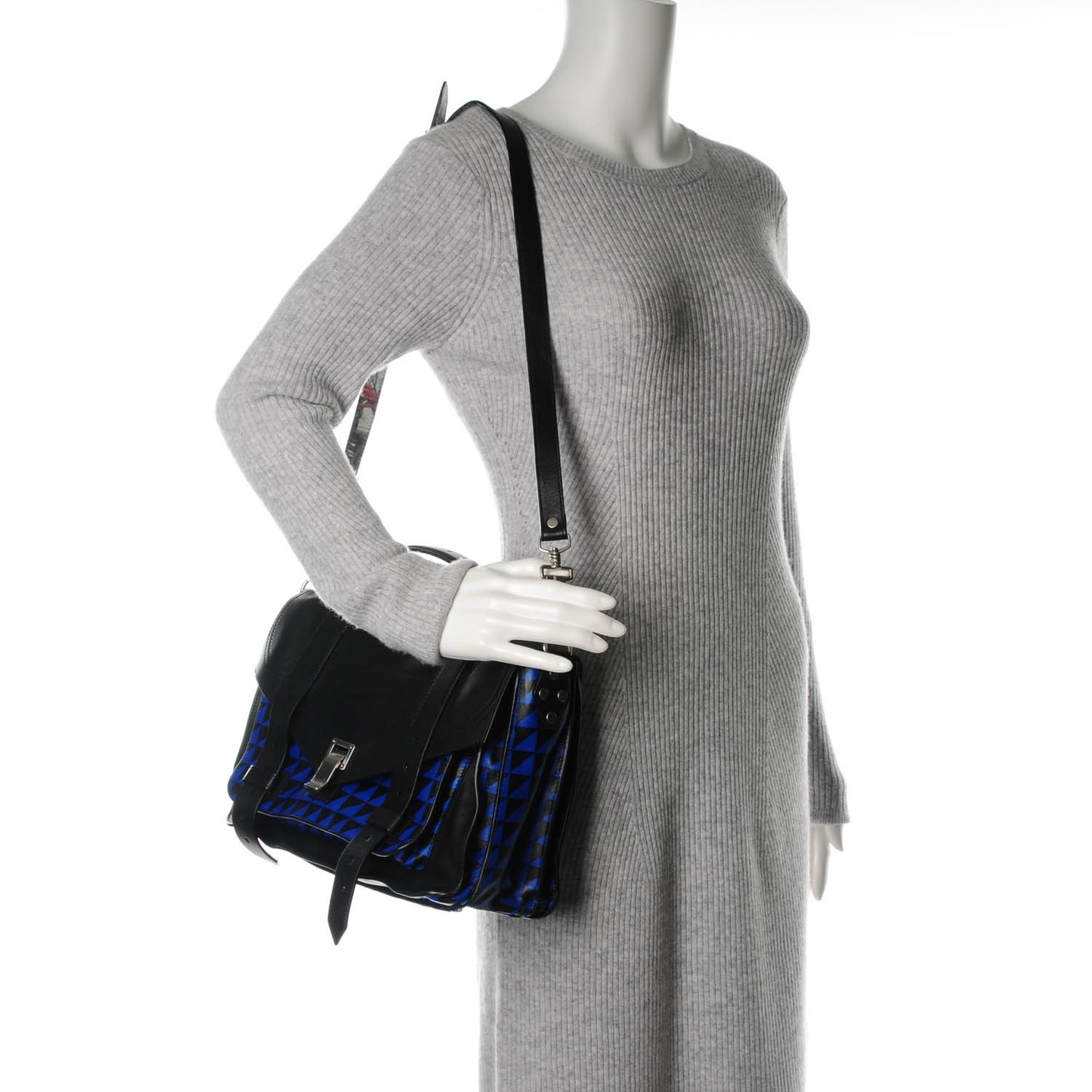 Calfskin Triangle Print Medium PS1 Satchel Black Blue