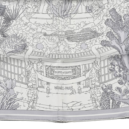 Hermes Vintage Silk Ex Libris Atlantis Scarf 70 White Gris Mastic 2 of 5