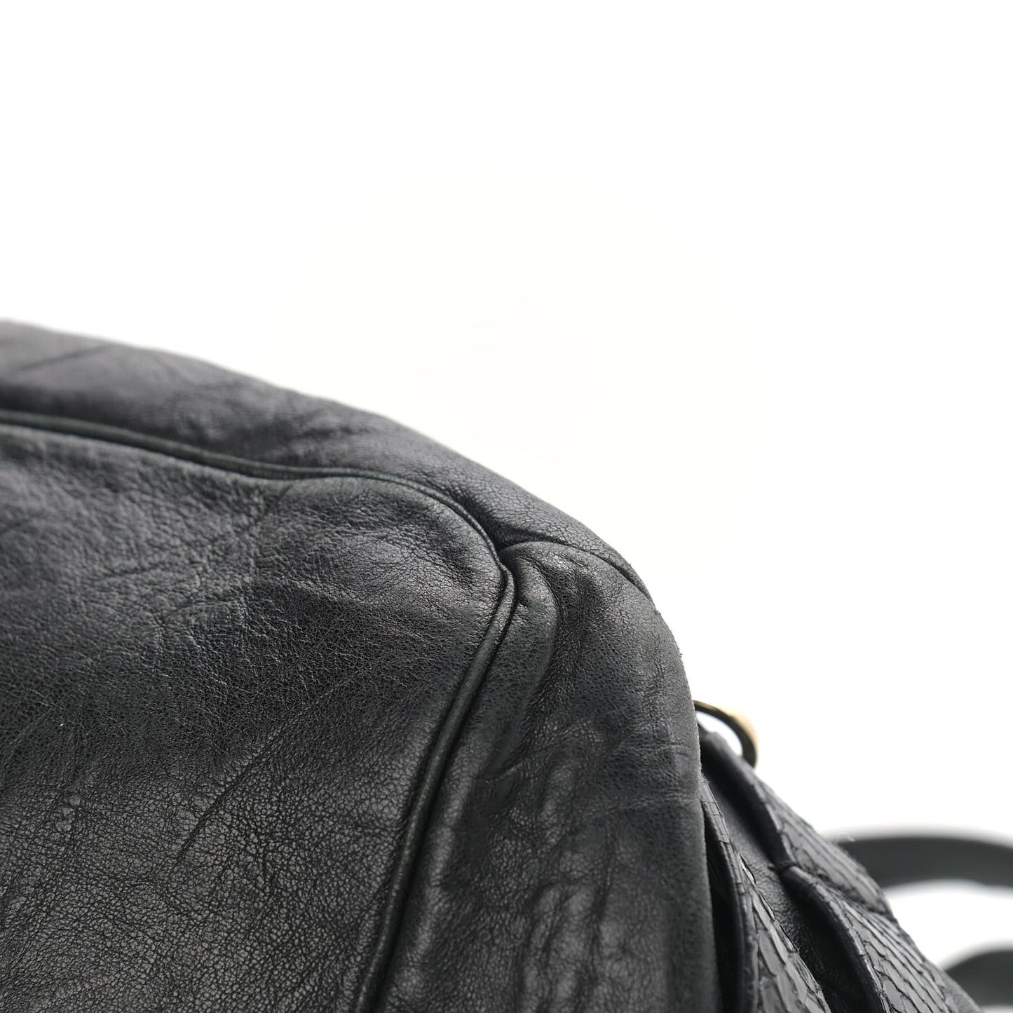 Biker Leather Elaphe Snakeskin Tote Black