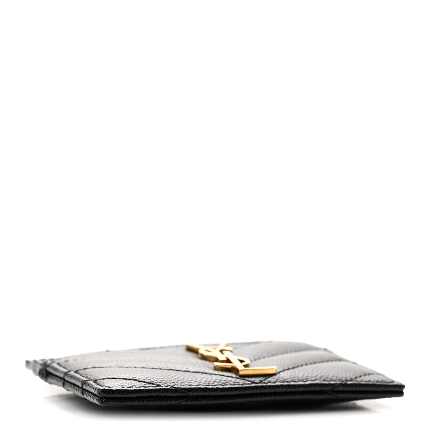 Saint Laurent Grain De Poudre Matelasse Chevron Cassandre Credit Card Case Black 4 of 9