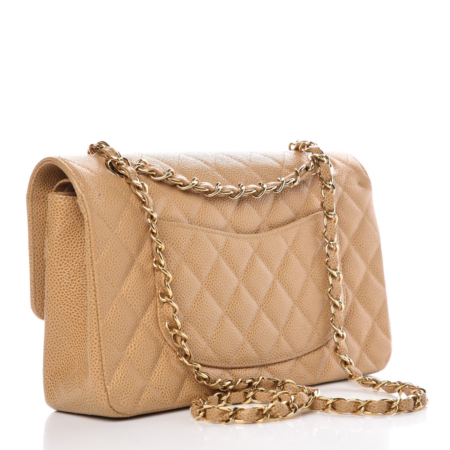 Caviar Quilted Medium Double Flap Beige