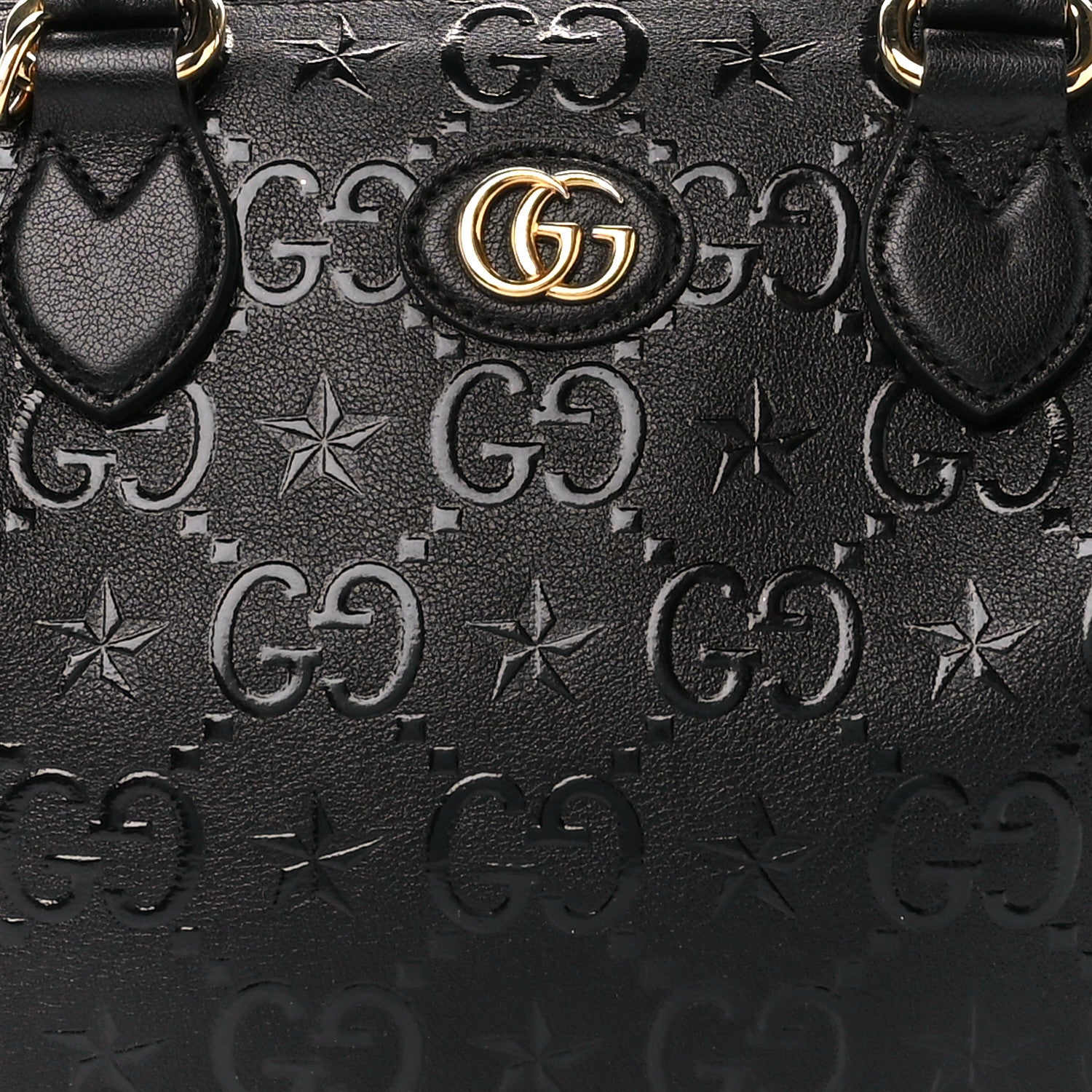 Gucci Wonka Grain Calfskin GG Monogram Star Embossed GG Top Handle Bag Black 9 of 11