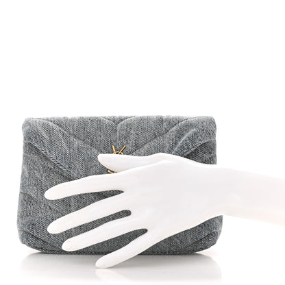 Saint Laurent Denim Quilted Monogram Loulou Puffer Pouch Clutch Blue Gray Light Azur 2 of 9