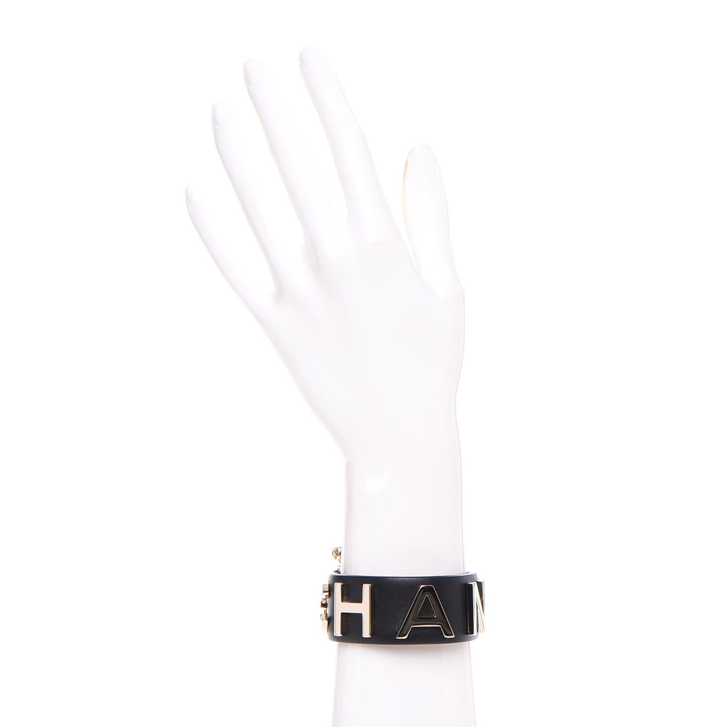 Calfskin Logo Cuff Bracelet Black Gold