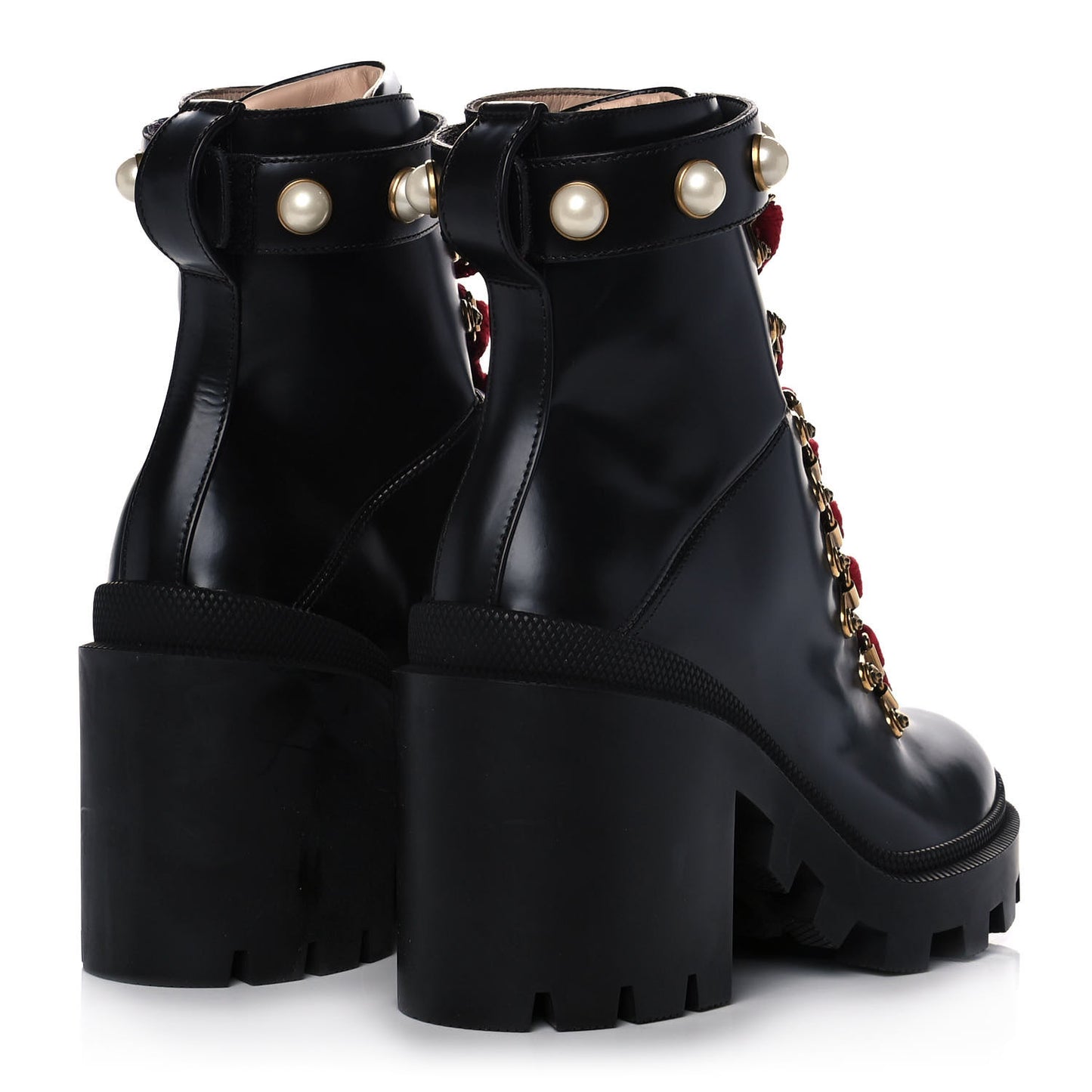 Magnum Calfskin Pearl Lace Up Combat Ankle Boots 35 Black