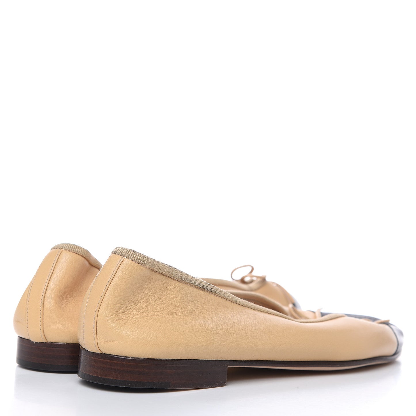 Lambskin Cap Toe Ballerina Flats 38.5 Beige Black