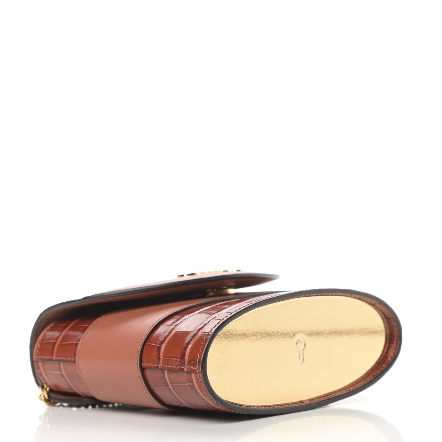 Chloe Calfskin Crocodile Embossed Small Aby Lock Chestnut Brown 4 of 10