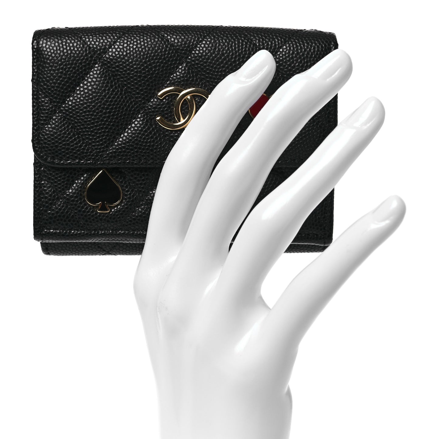 Caviar Quilted Enamel Coco Casino Double Flap Wallet Black