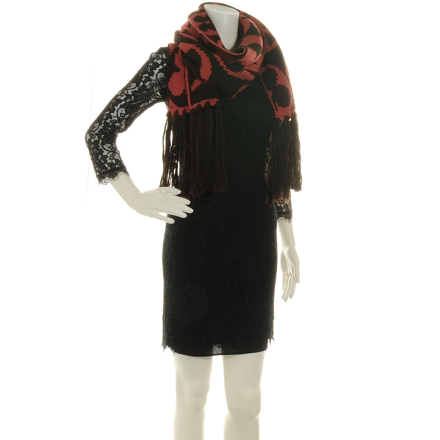 Louis Vuitton Monogram Knit Wool Fringe Scarf Pink Ebene 2 of 5