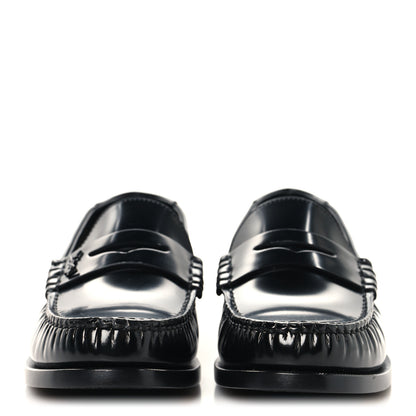 Saint Laurent Glazed Calfskin Le Loafer 15 Penny Slippers 40 Black 3 of 10