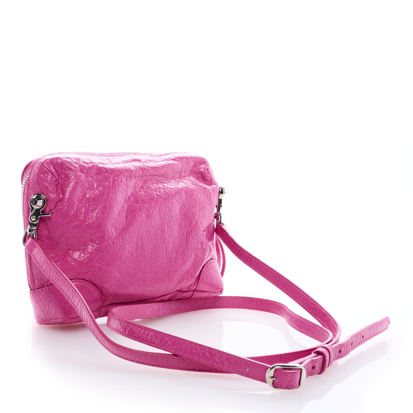 Agneau Arena Classic Silver Hardware XS Reporter Crossbody Rose Flamingo