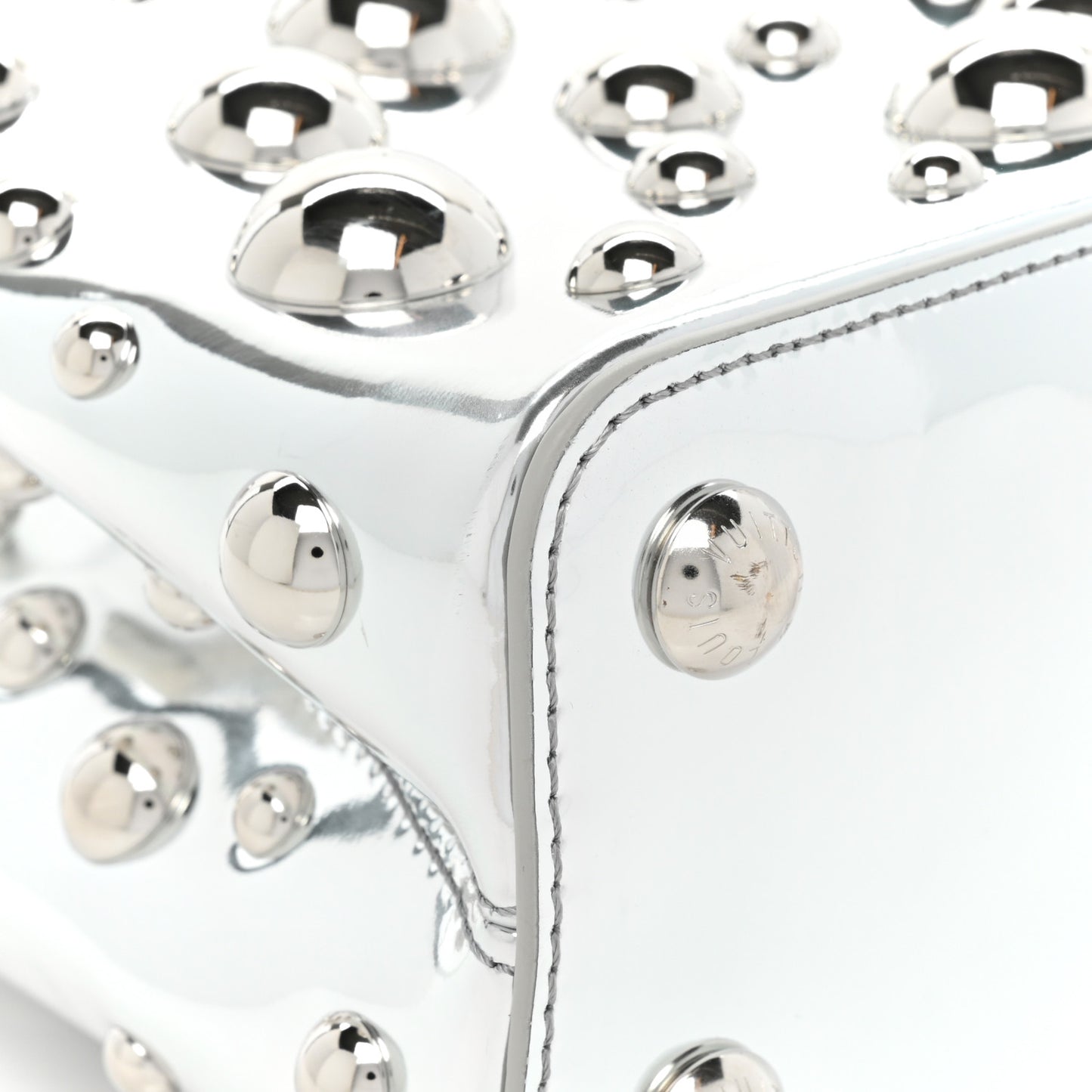 LV X YK Metallic Taurillon Brass Metal Dots Capucines BB Silver