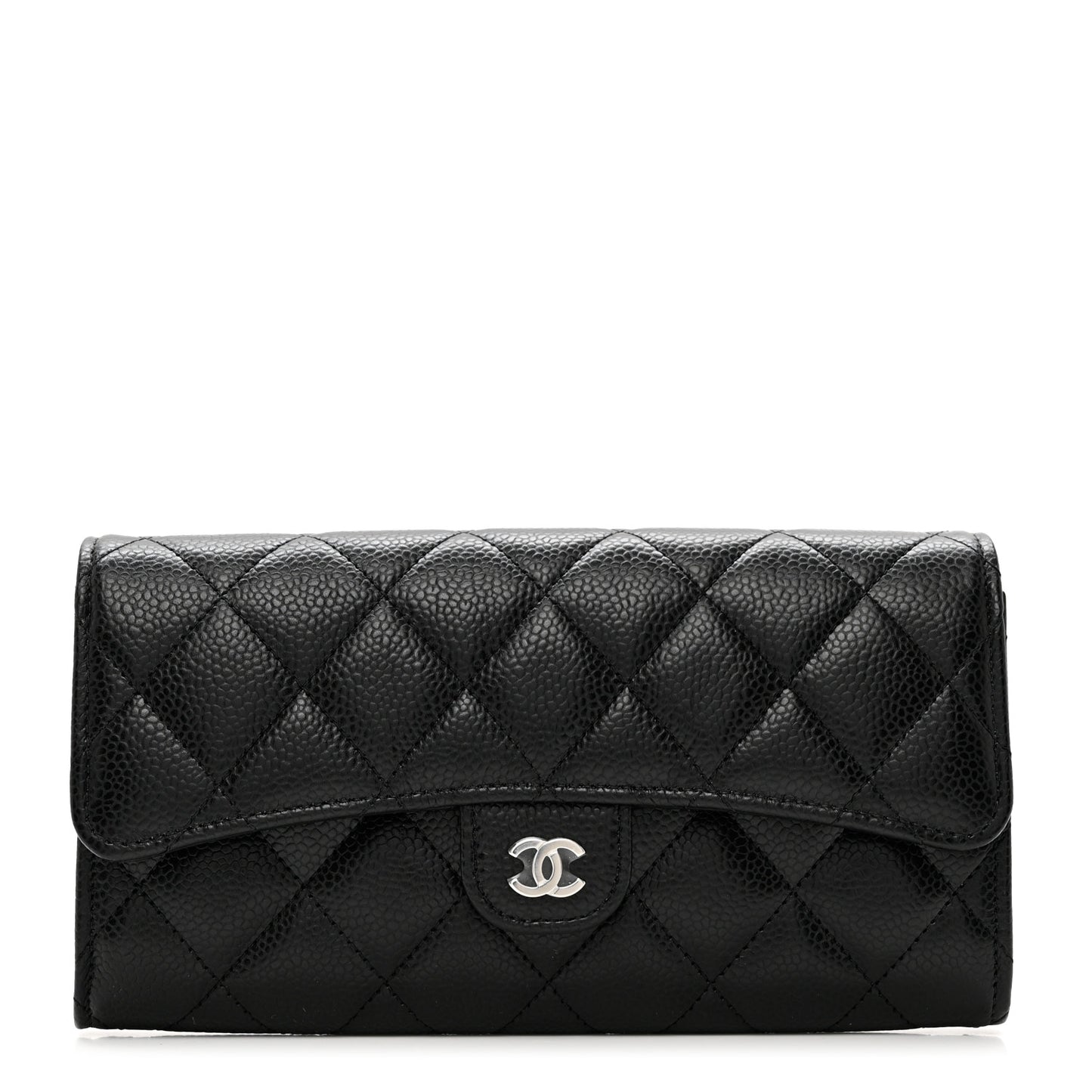 Caviar Quilted Large Gusset Flap Wallet Black