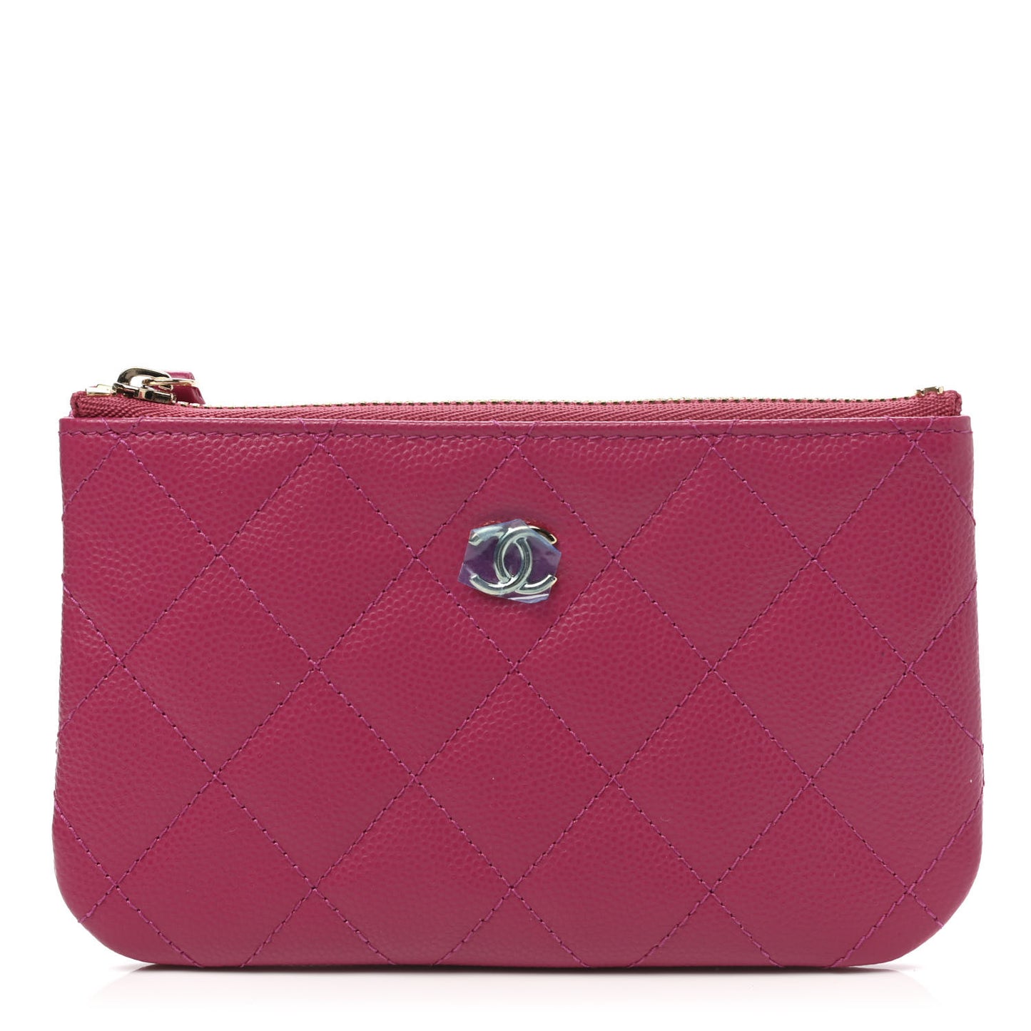 Caviar Quilted Small Cosmetic Case Fuchsia