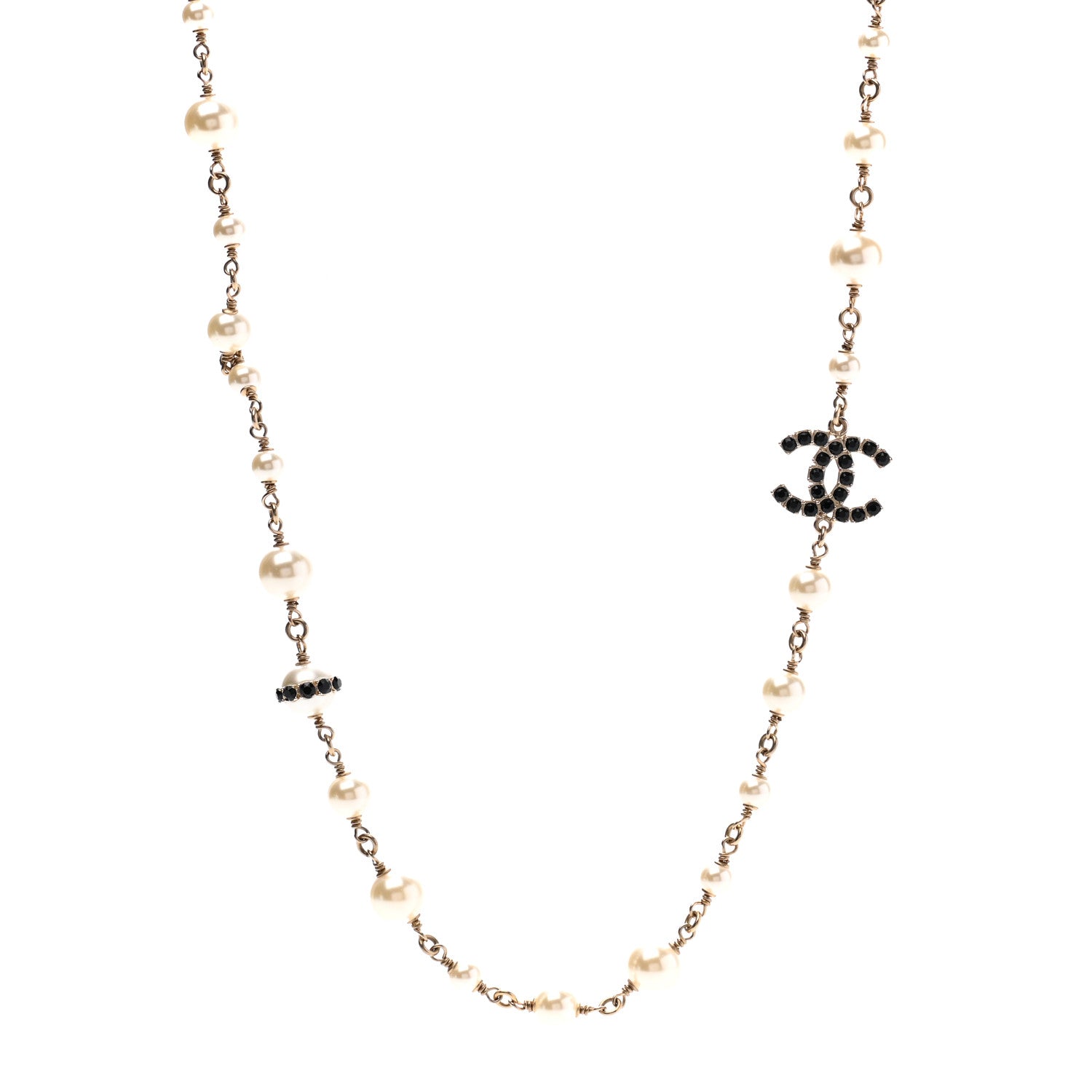 Chanel Pearl Crystal CC Long Necklace Black Gold 4 of 8