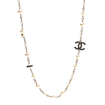 Chanel Pearl Crystal CC Long Necklace Black Gold 4 of 8