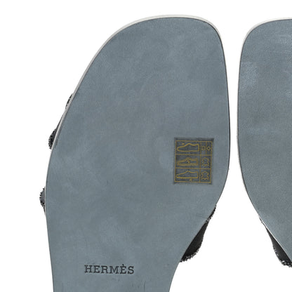 Hermes Suede Goatskin Crystal Oran Sandals 38 Black 7 of 13