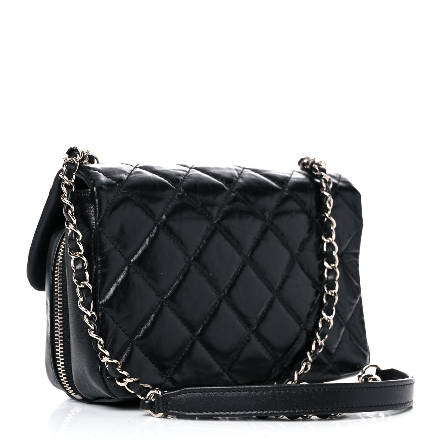 Aged Calfskin Quilted Express Zip Around Flap Black