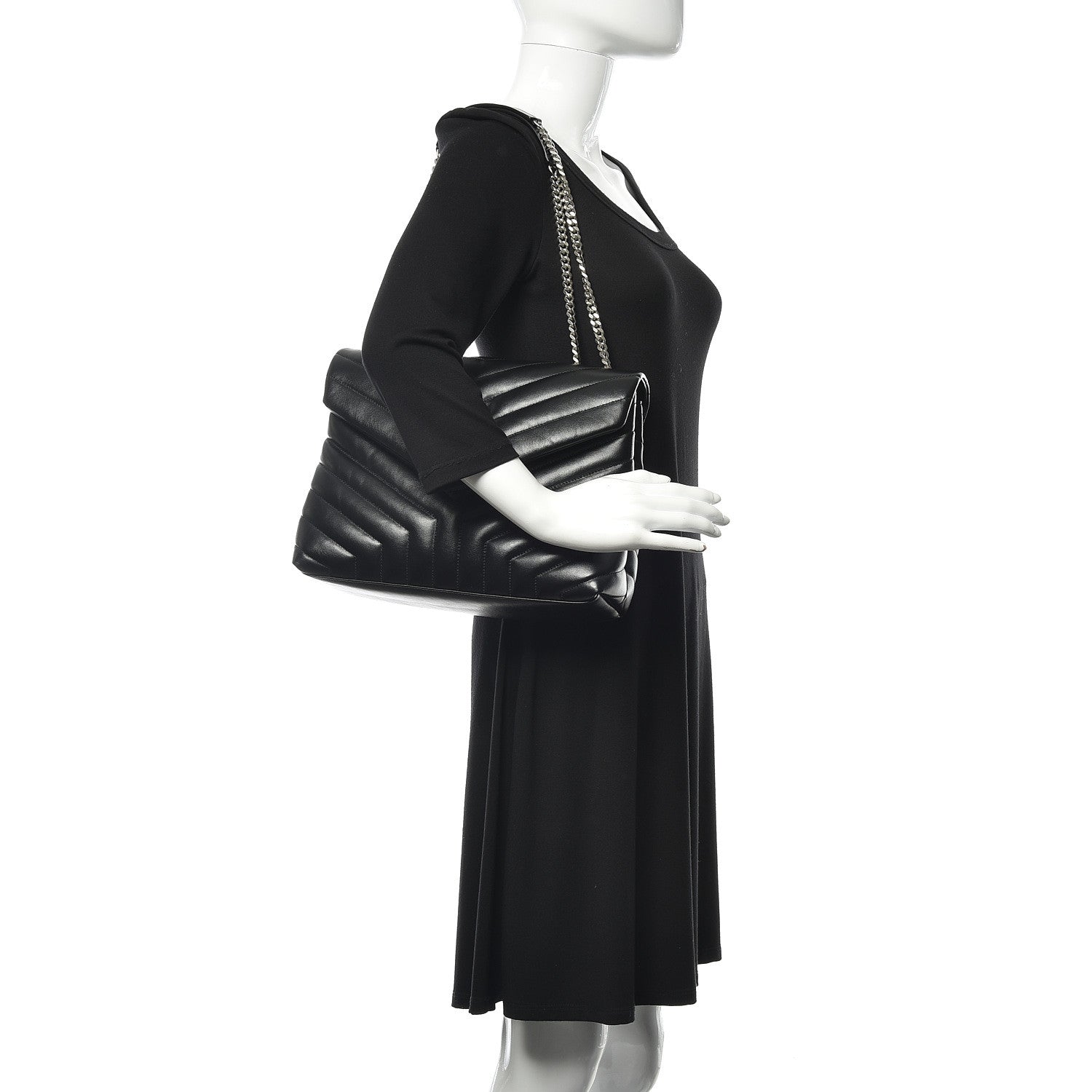 Saint Laurent Calfskin Y Quilted Monogram Medium Loulou Chain Satchel Black 3 of 10