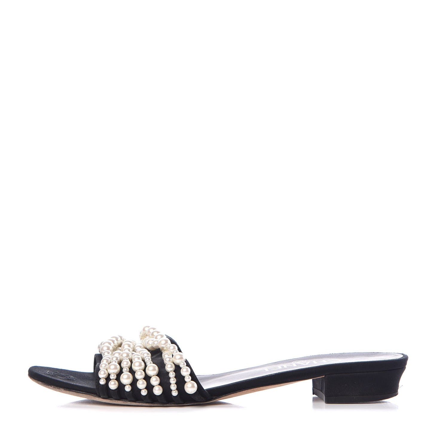 Satin Pearl Flat Sandals 38.5 Black