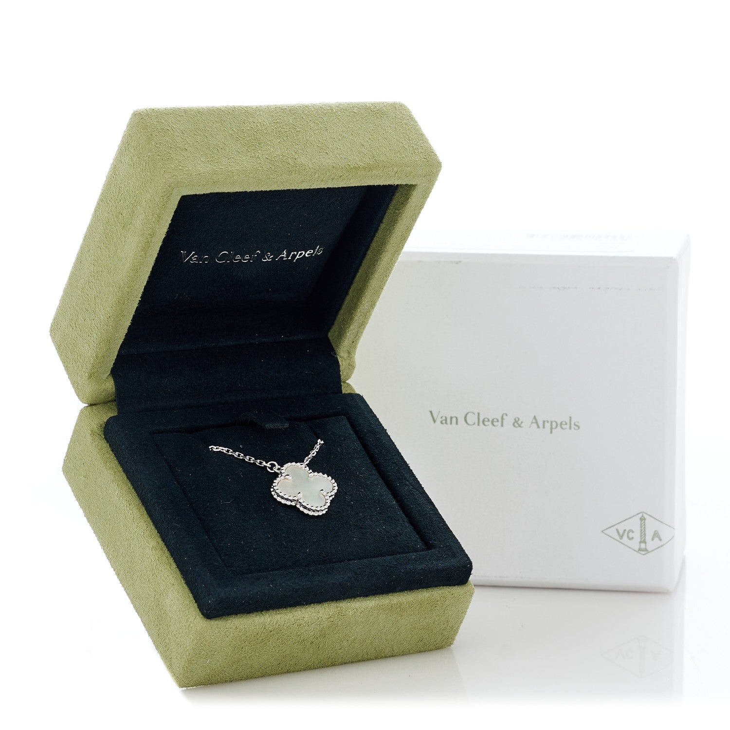 Van Cleef & Arpels 18K White Gold Mother of Pearl Vintage Alhambra Pendant Necklace 5 of 5