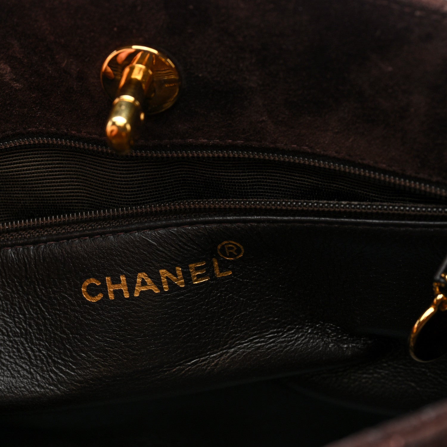 Chanel Suede Quilted Small CC Shopping Tote Brown 6 of 10