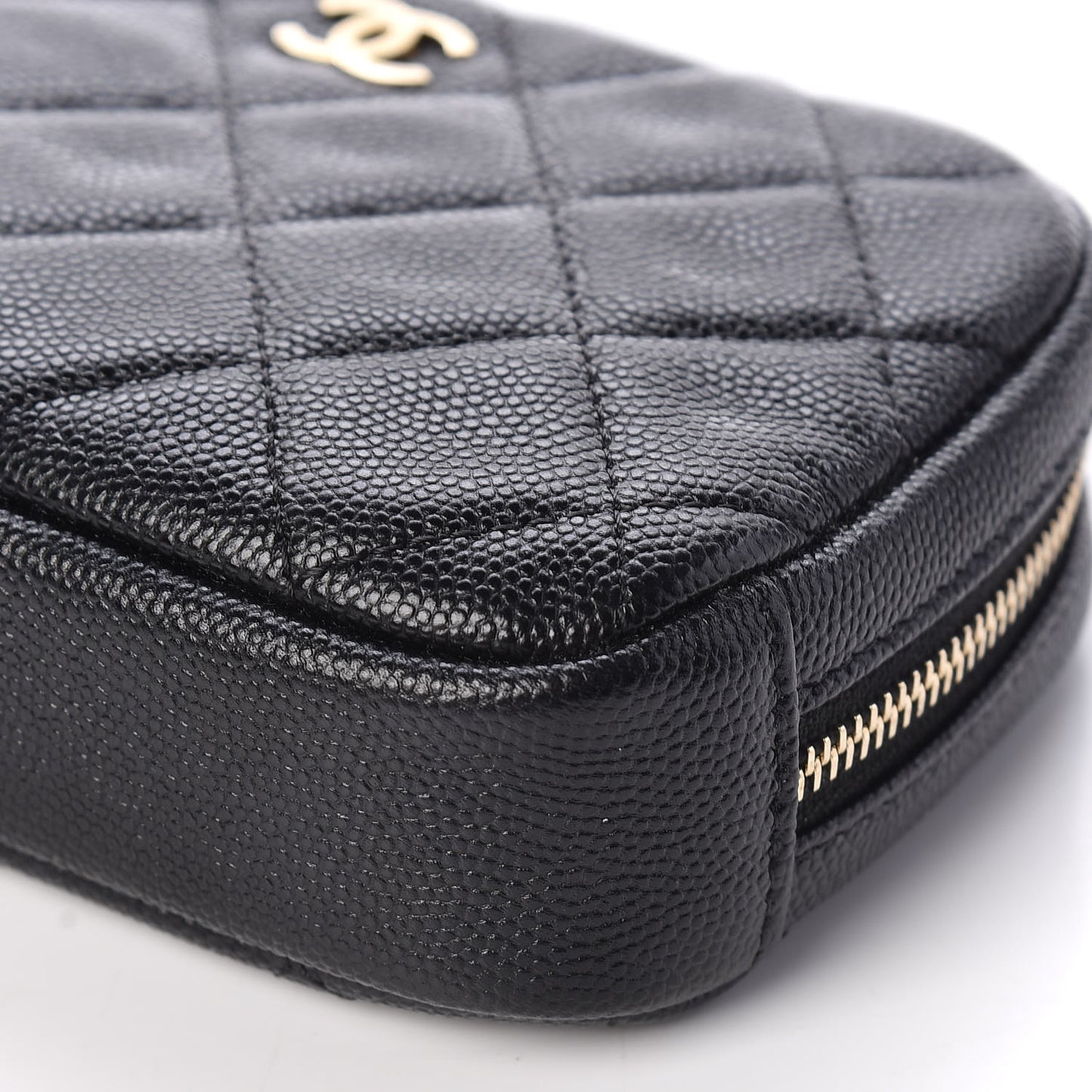 Caviar Quilted Small Curvy Pouch Cosmetic Case Black