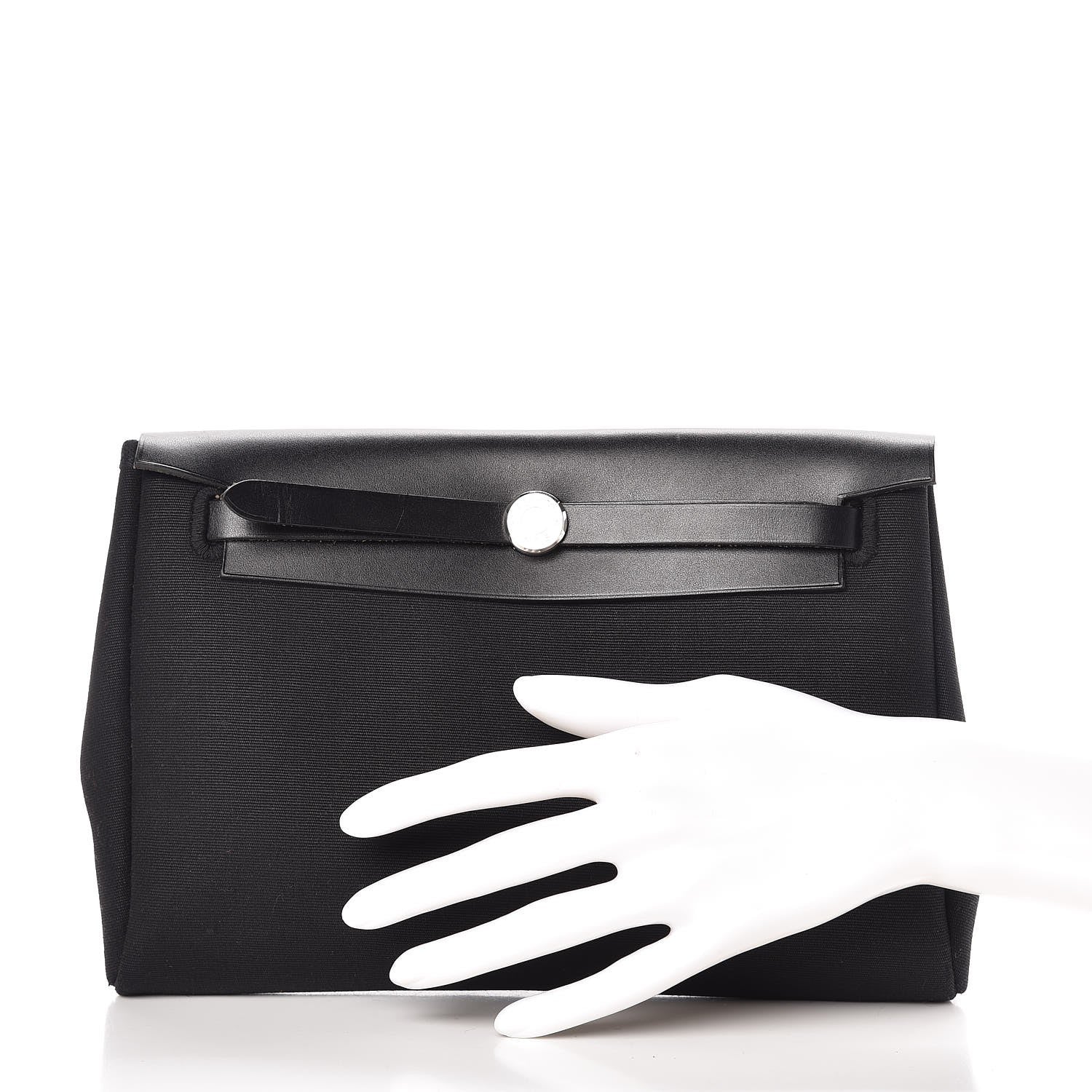 Hermes Toile Vache Calfskin Herbag Clutch Black 2 of 7