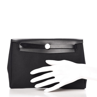 Hermes Toile Vache Calfskin Herbag Clutch Black 2 of 7